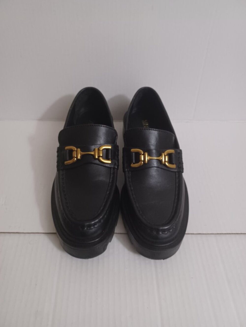 ZARA LUG SOLE LOAFERS WITH GOLD TONE HARDWARE SIZE 36